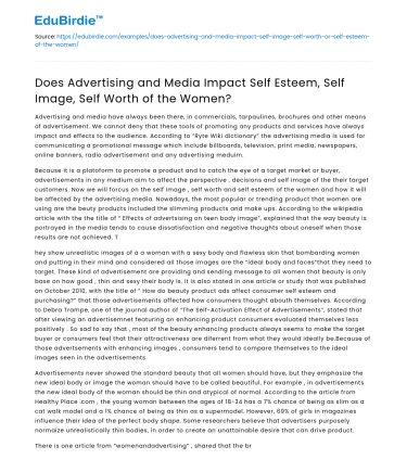 Impact of Advertising and Media on Women’s Self-Worth
