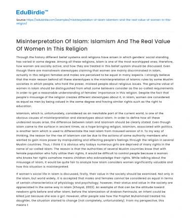 Misinterpretation of Islam: Islamism & Women’s Value