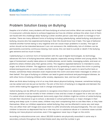 Problem Solution Essay on Bullying