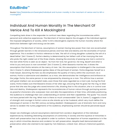 Morality in Merchant of Venice & To Kill A Mockingbird