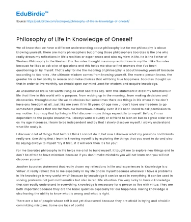 The Essence of Self-Knowledge in Life Philosophy