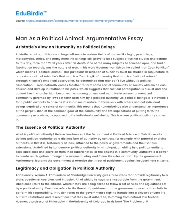 Man As a Political Animal: Argumentative Essay