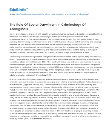 The Role Of Social Darwinism In Criminology Of Aboriginals