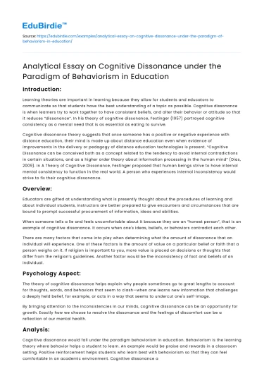 Cognitive Dissonance in Behaviorism in Education