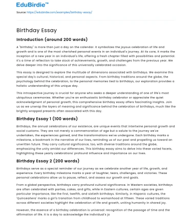 Birthday Essay