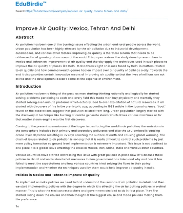 Improve Air Quality: Mexico, Tehran And Delhi