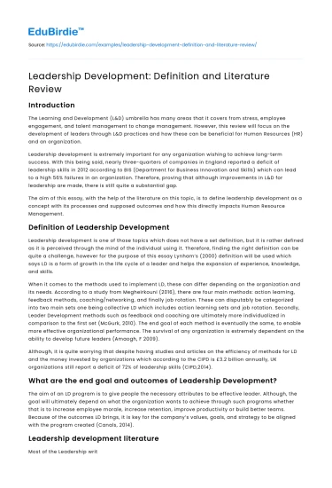 Leadership Development: Definition and Literature Review