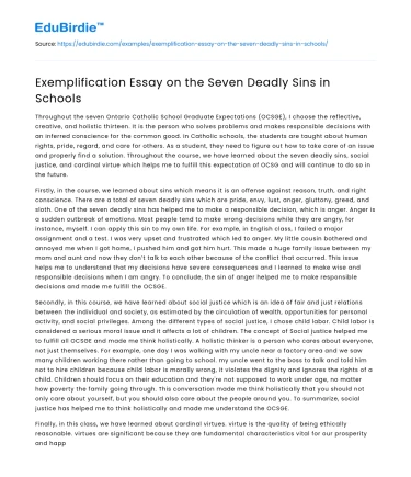 Exemplification Essay on the Seven Deadly Sins in Schools