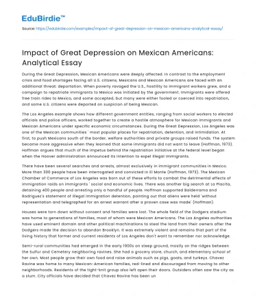 Impact of Great Depression on Mexican Americans: Analytical Essay
