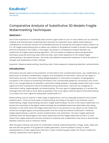 Comparative Analysis of 3D Fragile Watermarking Techniques