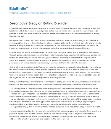 Descriptive Essay on Eating Disorder