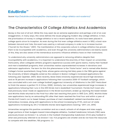 The Characteristics Of College Athletics And Academics