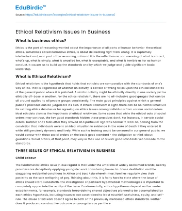 Ethical Relativism Issues In Business