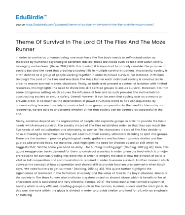 Theme Of Survival In The Lord Of The Flies And The Maze Runner
