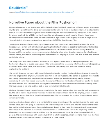 Narrative Paper about the Film ‘Rashomon’
