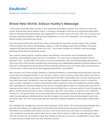 Brave New World: Aldous Huxley’s Message