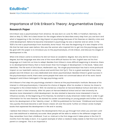Importance of Erik Erikson’s Theory: Argumentative Essay