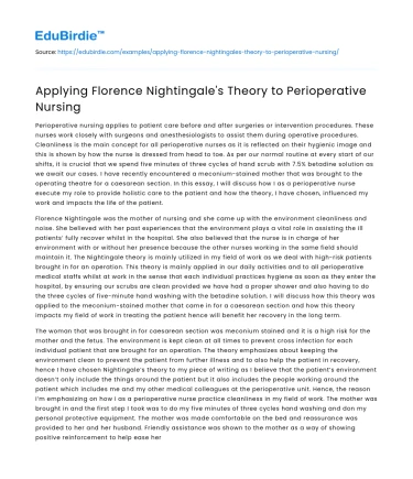 Applying Florence Nightingale’s Theory to Perioperative Nursing