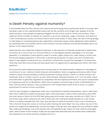 Is Death Penalty against Humanity?