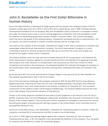 John D. Rockefeller as the First Dollar Billionaire in Human History