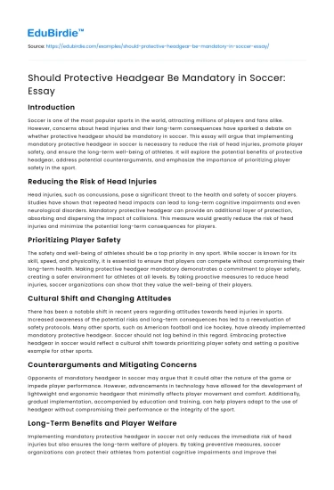 Should Protective Headgear Be Mandatory in Soccer: Essay