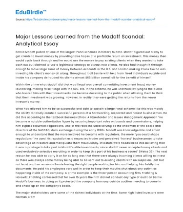 Major Lessons Learned from the Madoff Scandal: Analytical Essay