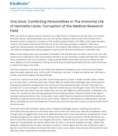 Conflicting Personalities in The Immortal Life of Henrietta Lacks