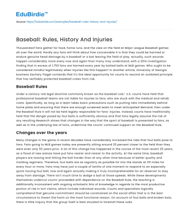 Baseball: Rules, History And Injuries