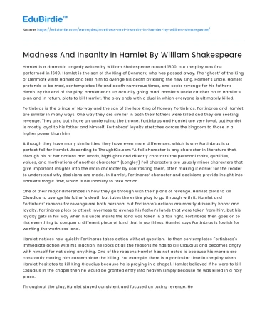 Madness And Insanity In Hamlet By William Shakespeare