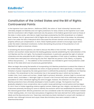 Controversial Points in US Constitution and Bill of Rights