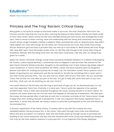 Princess and The Frog’ Racism: Critical Essay