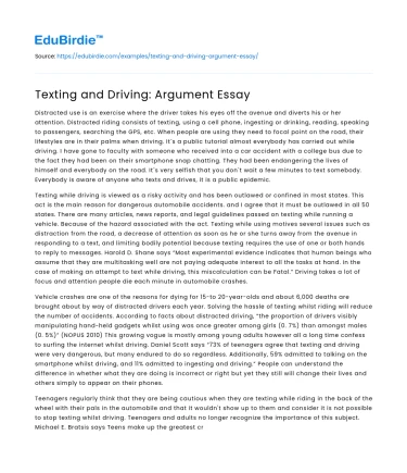 Texting and Driving: Argument Essay