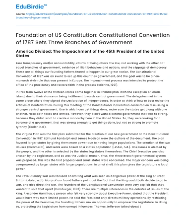 US Constitution Foundation: 1787 Convention Establishes Three Branches