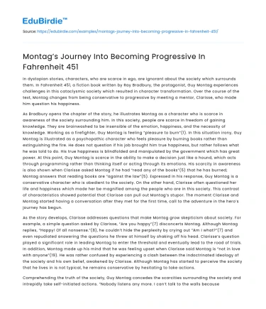 Montag’s Journey Into Becoming Progressive In Fahrenheit 451