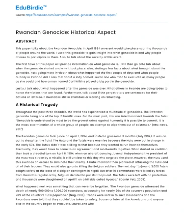 Rwandan Genocide: Historical Aspect