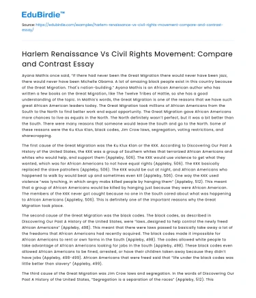 Harlem Renaissance Vs Civil Rights Movement: Compare and Contrast