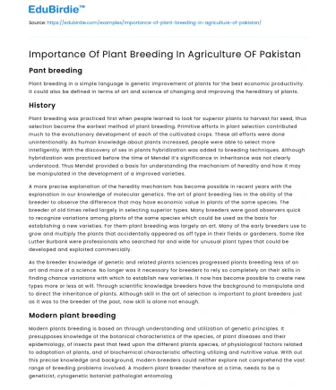 Importance Of Plant Breeding In Agriculture OF Pakistan