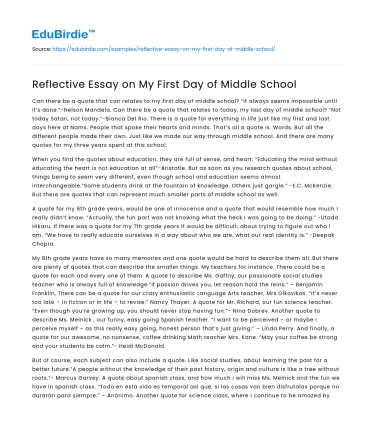 Reflective Essay on My First Day of Middle School