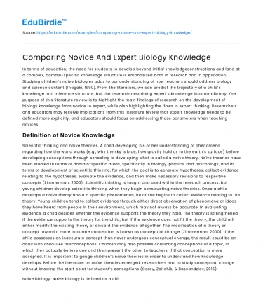 Comparing Novice And Expert Biology Knowledge