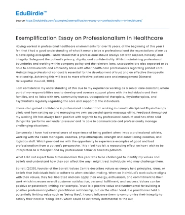 Exemplification Essay on Professionalism in Healthcare