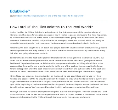How Lord Of The Flies Relates To The Real World?