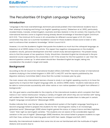 The Peculiarities Of English Language Teaching
