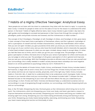 7 Habits of a Highly Effective Teenager: Analytical Essay