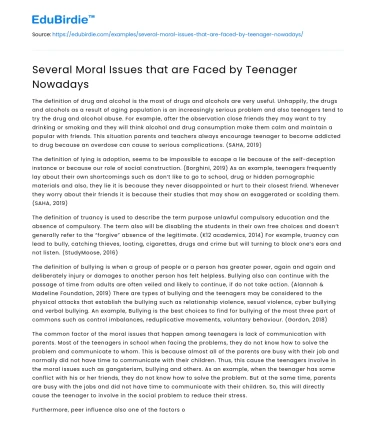 Several Moral Issues that are Faced by Teenager Nowadays