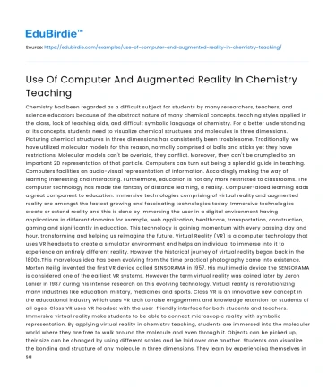 Use Of Computer And Augmented Reality In Chemistry Teaching