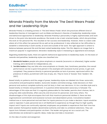 Miranda Priestly’s Leadership Style in ‘The Devil Wears Prada’