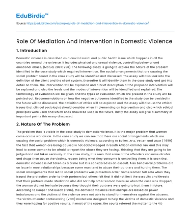Role Of Mediation And Intervention In Domestic Violence