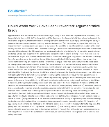 Could World War 2 Have Been Prevented: Argumentative Essay