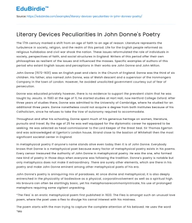 Literary Devices Peculiarities In John Donne’s Poetry