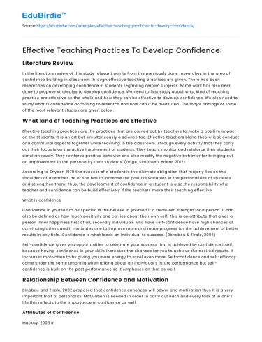 Effective Teaching Practices To Develop Confidence
